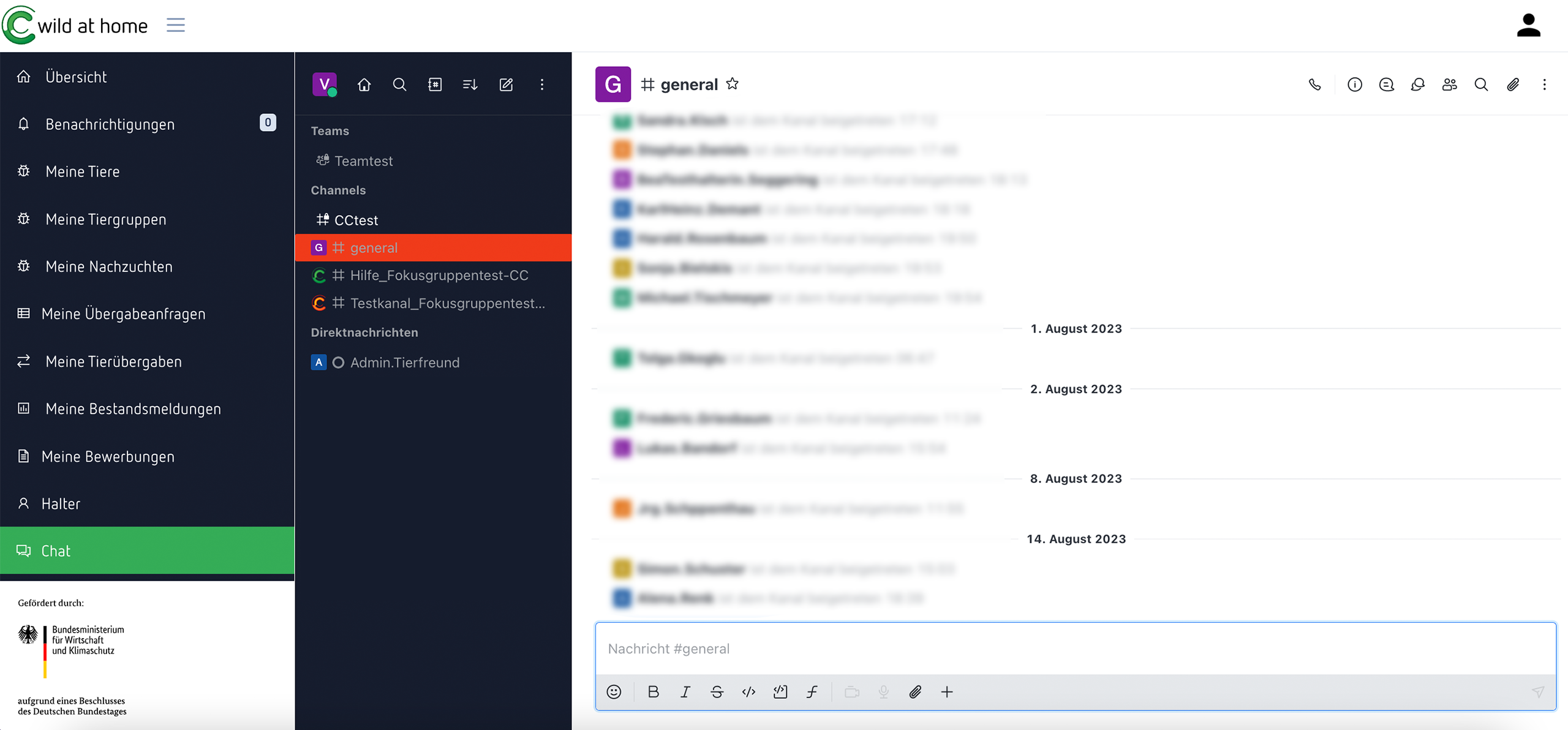 Das Bild zeigt den Communitybereich von Wild at Home.